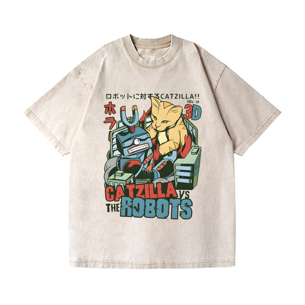 Catzilla Robots Vintage Wash Japanese Design T-Shirt