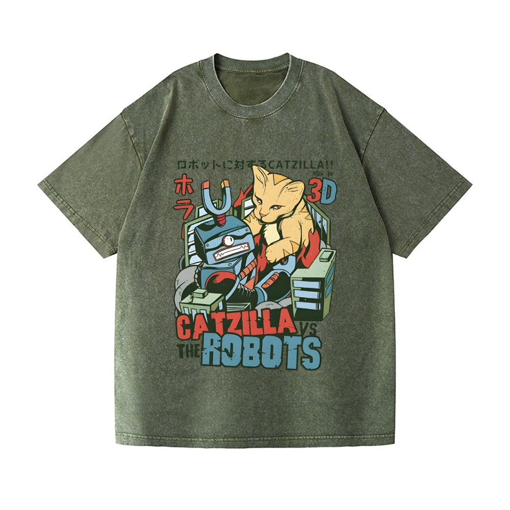 Catzilla Robots Vintage Wash Japanese Design T-Shirt