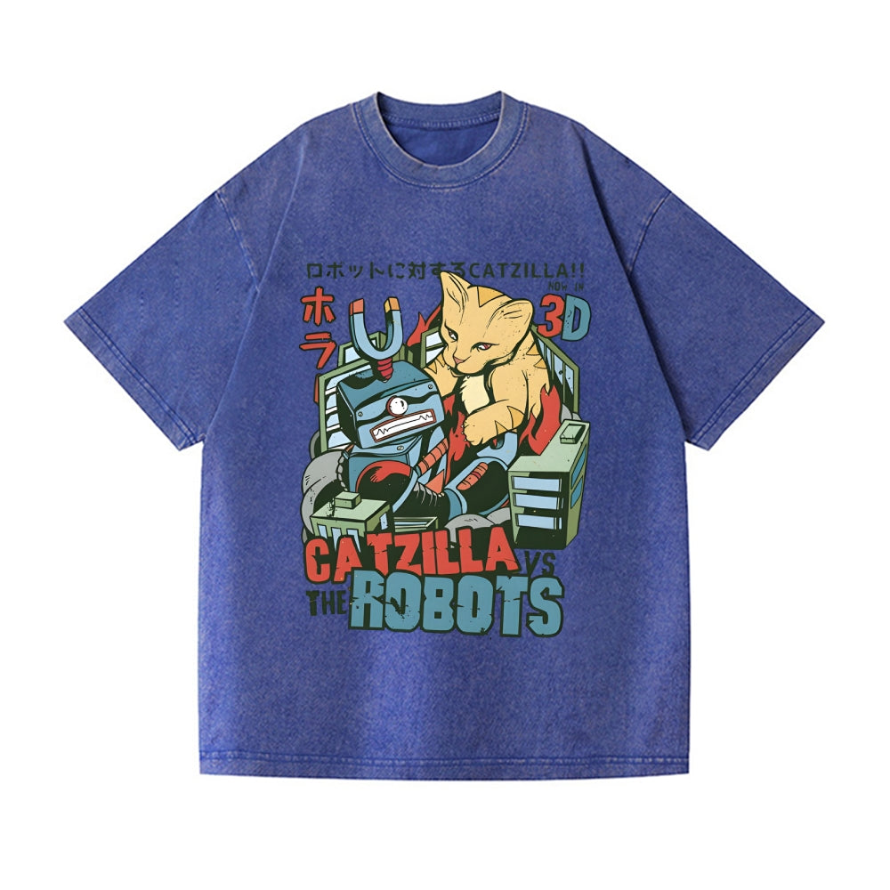 Catzilla Robots Vintage Wash Japanese Design T-Shirt