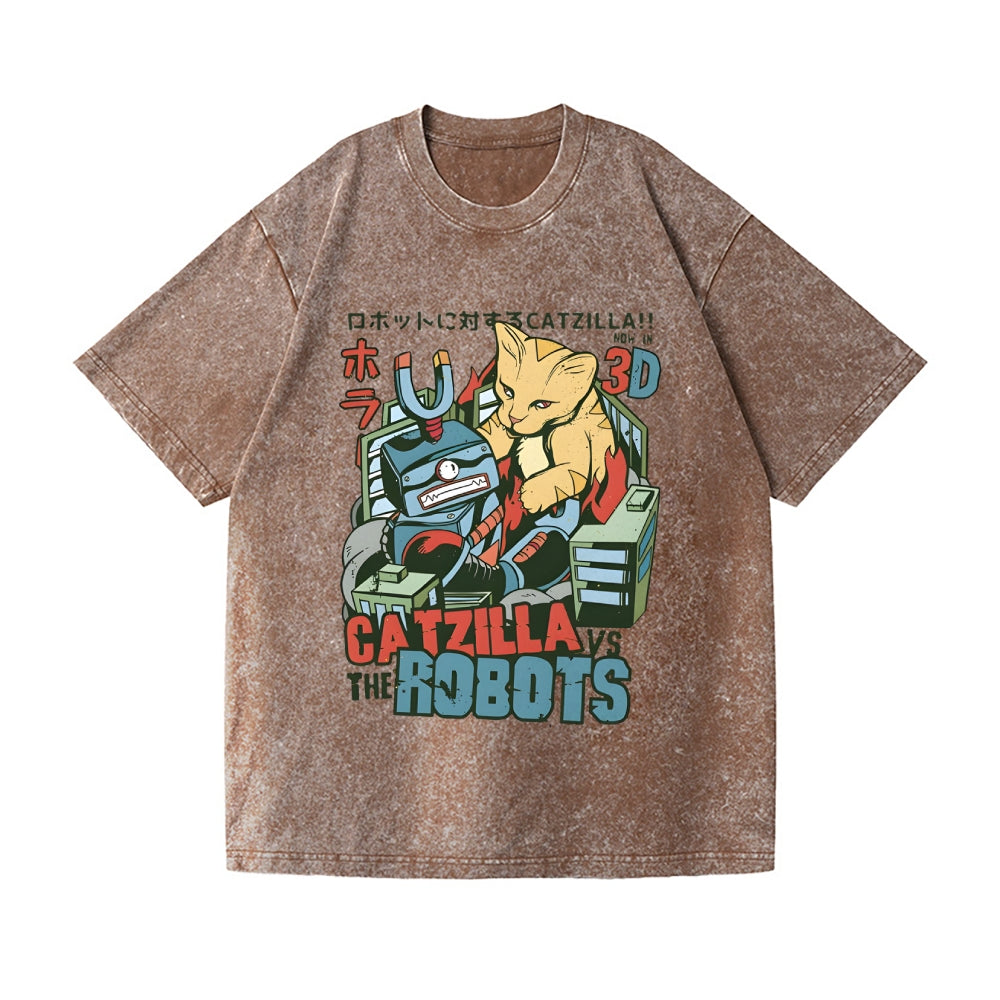 Catzilla Robots Vintage Wash Japanese Design T-Shirt