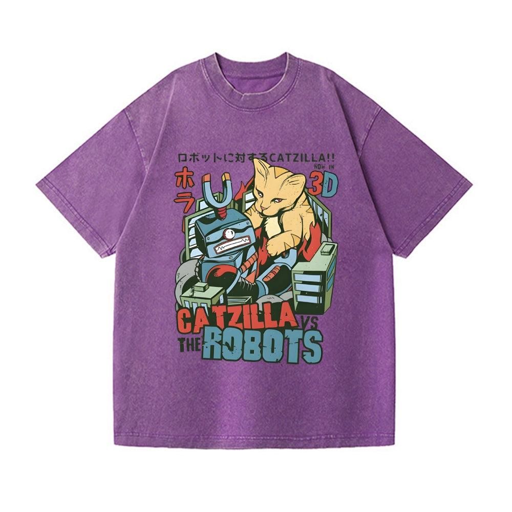 Catzilla Robots Vintage Wash Japanese Design T-Shirt