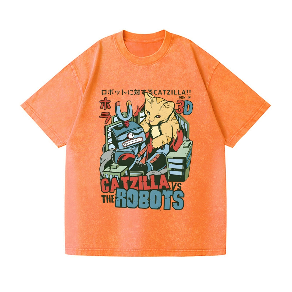 Catzilla Robots Vintage Wash Japanese Design T-Shirt