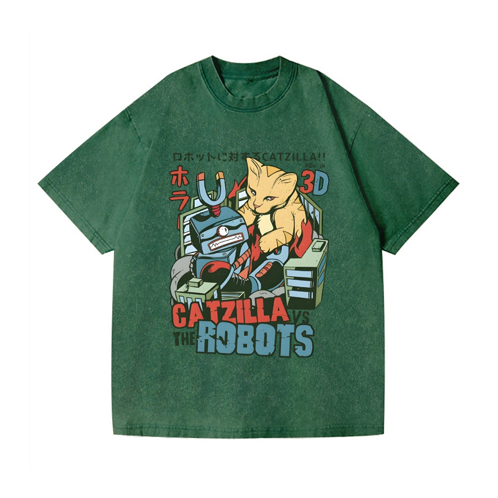 Catzilla Robots Vintage Wash Japanese Design T-Shirt