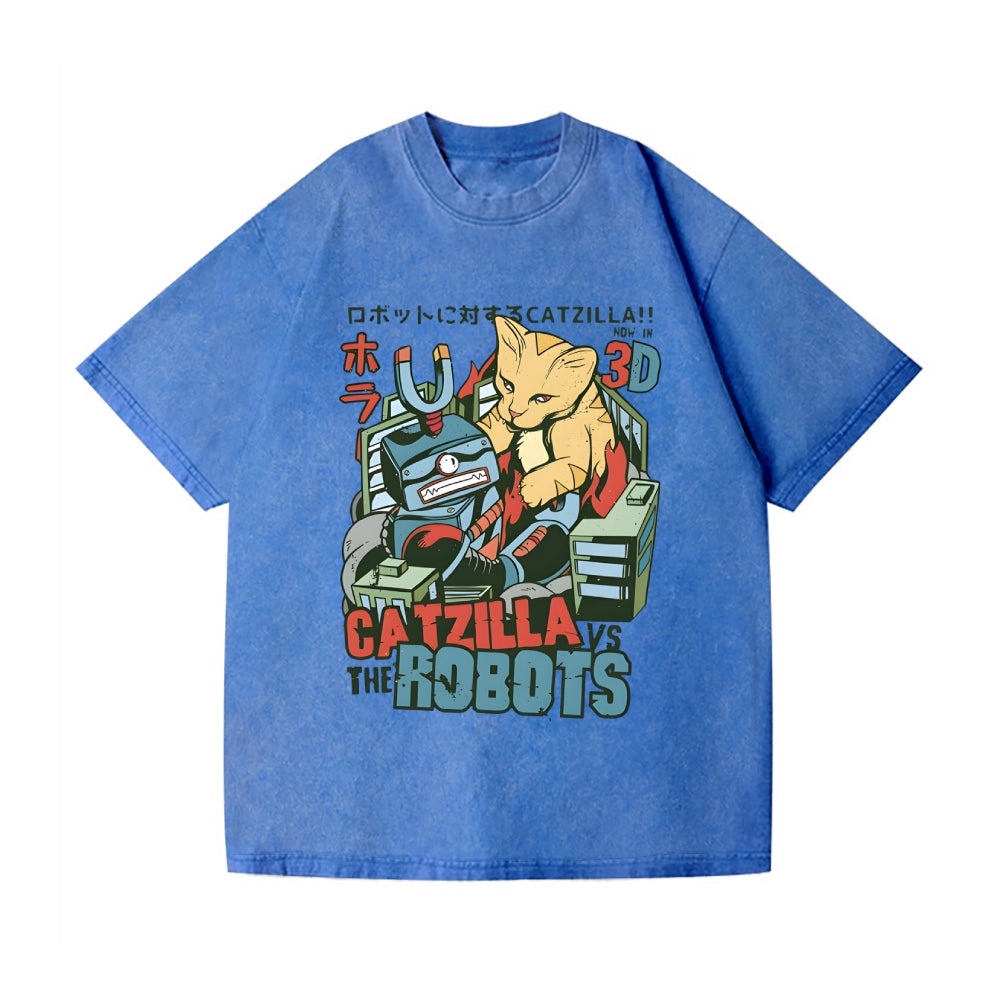 Catzilla Robots Vintage Wash Japanese Design T-Shirt