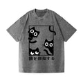 Black Cat Vintage Wash Japanese Design T-Shirt