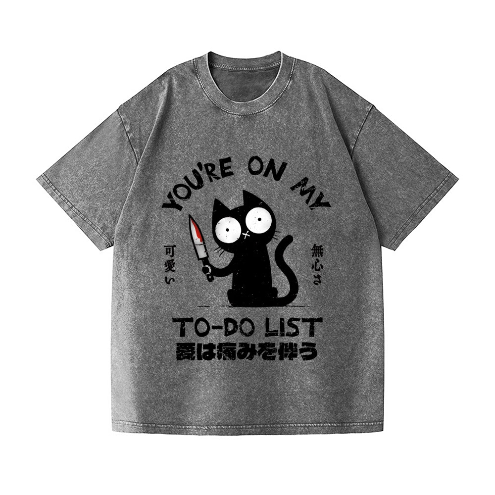 Black Cat Vintage Wash Japanese Design T-Shirt