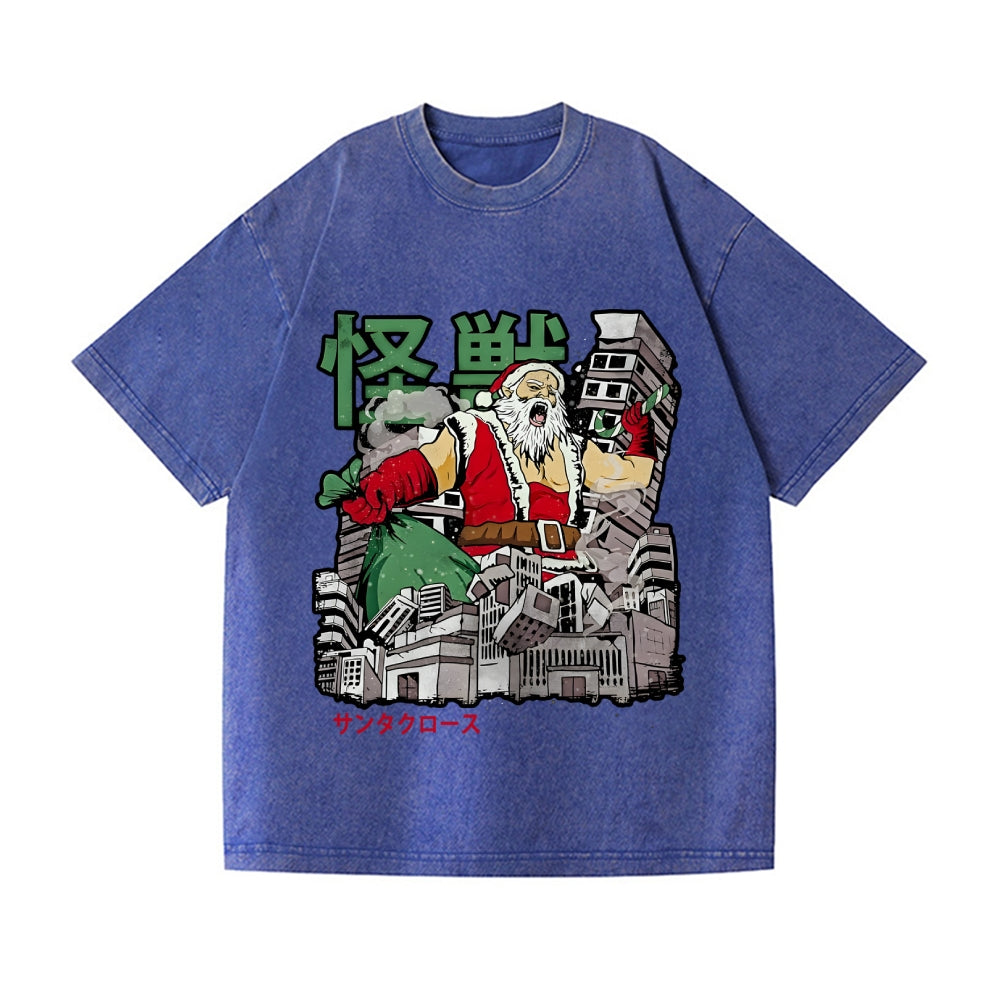 Kaiju Santa Claus Vintage Wash Japanese Design T-Shirt