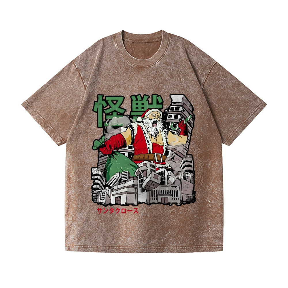 Kaiju Santa Claus Vintage Wash Japanese Design T-Shirt