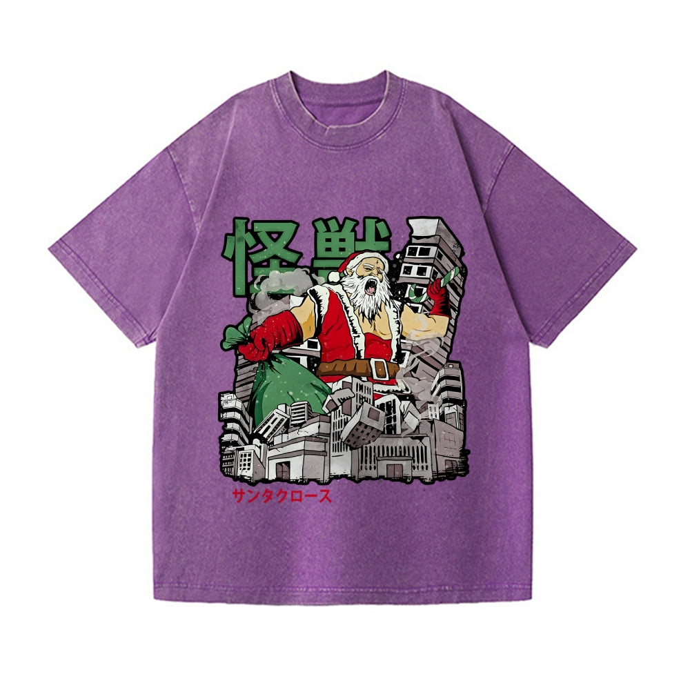 Kaiju Santa Claus Vintage Wash Japanese Design T-Shirt