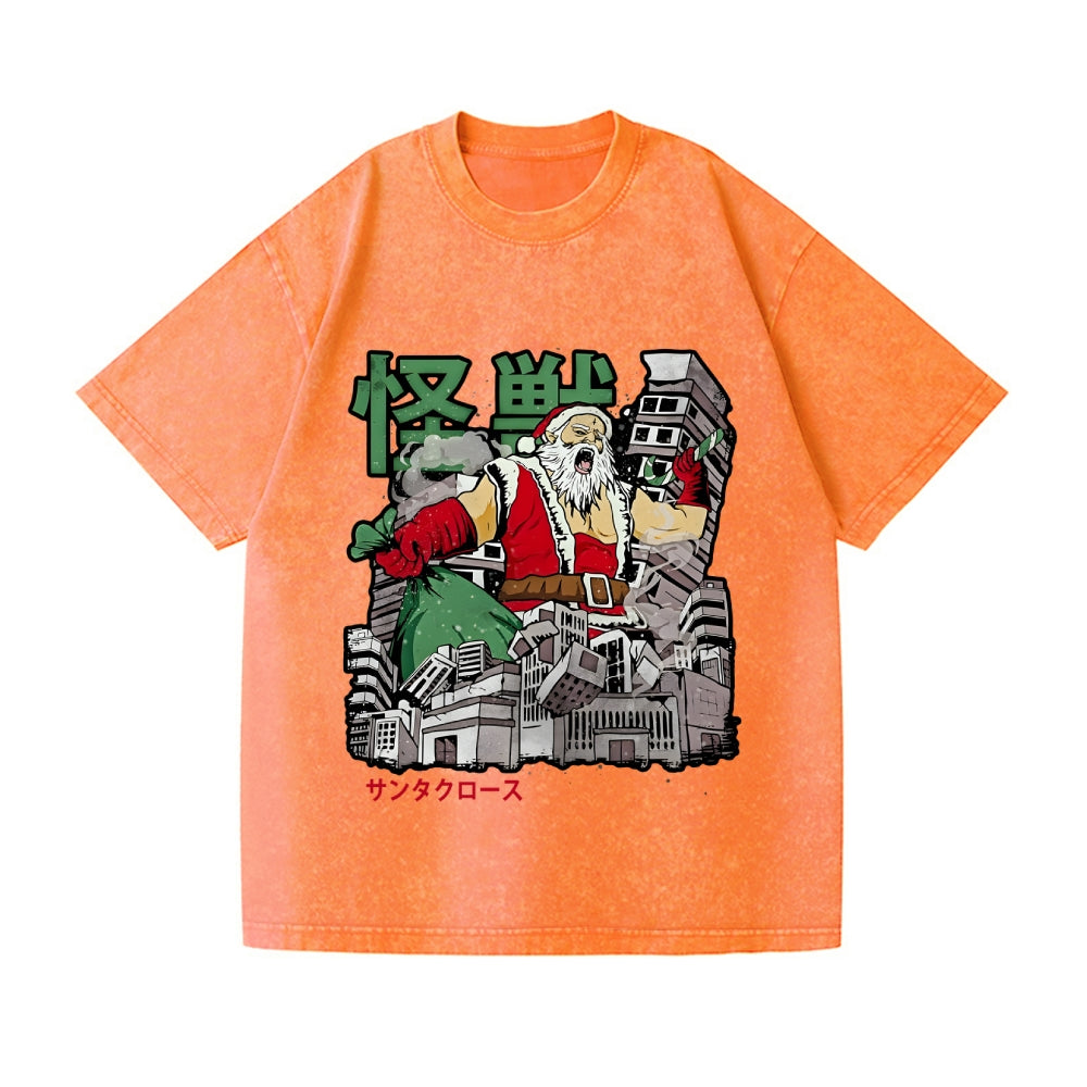 Kaiju Santa Claus Vintage Wash Japanese Design T-Shirt