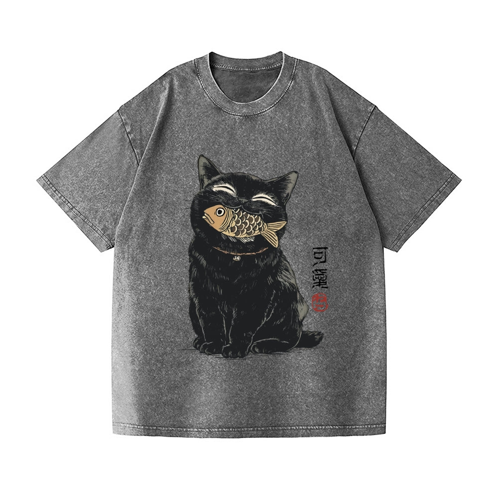 Cat Fish Vintage Wash Japanese Design T-Shirt