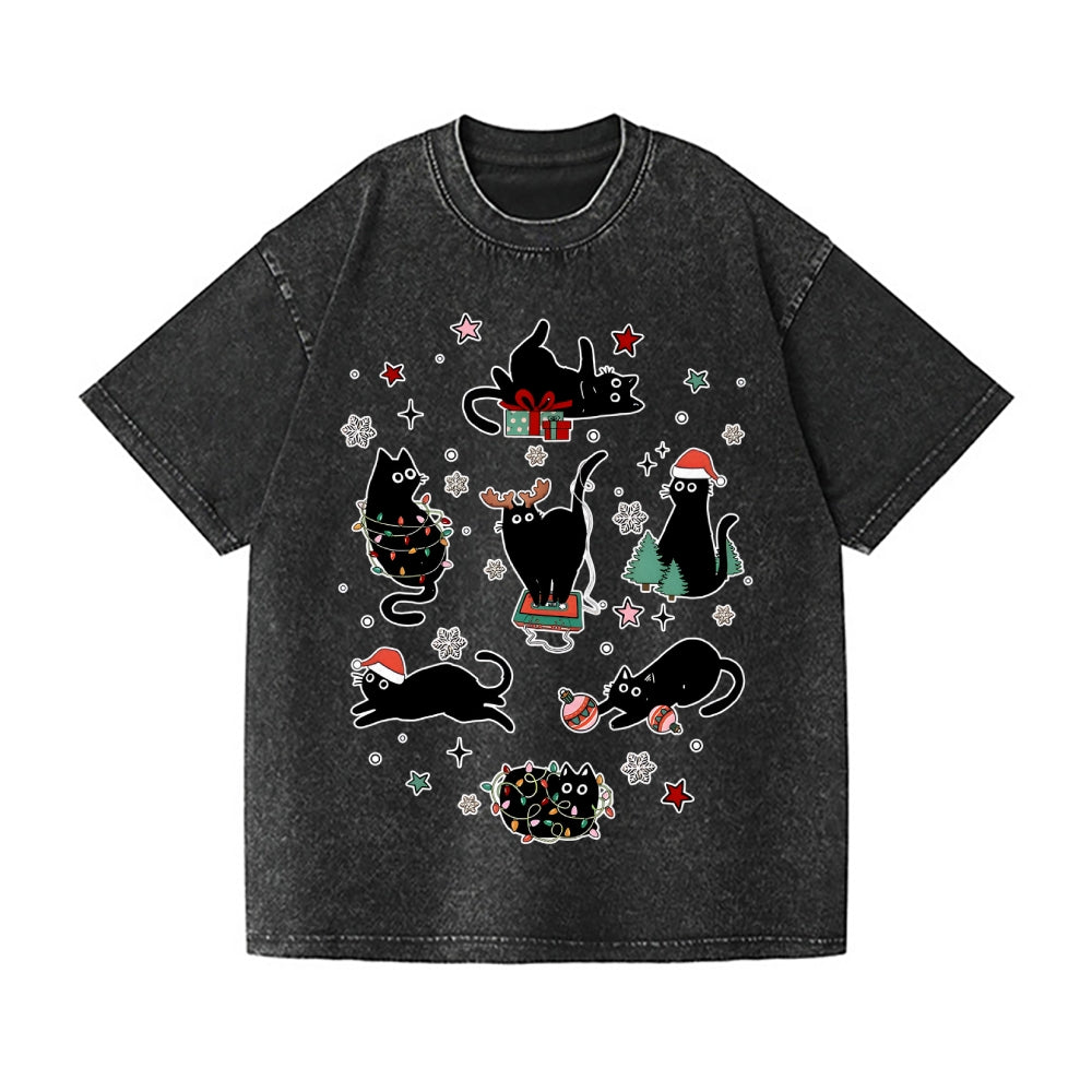 Christmas Cat Vintage Wash Japanese Design T-Shirt