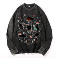 Christmas Cat Vintage Cotton Wash Crewneck Long-Sleeve T-Shirt