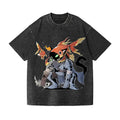 Cat Knight With Goldfish Hood Vintage Wash Japanese Design T-Shirt