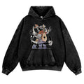 Battle Bard Cat With Fishbone Swords Vintage Washed Thick Cotton Hoodie
