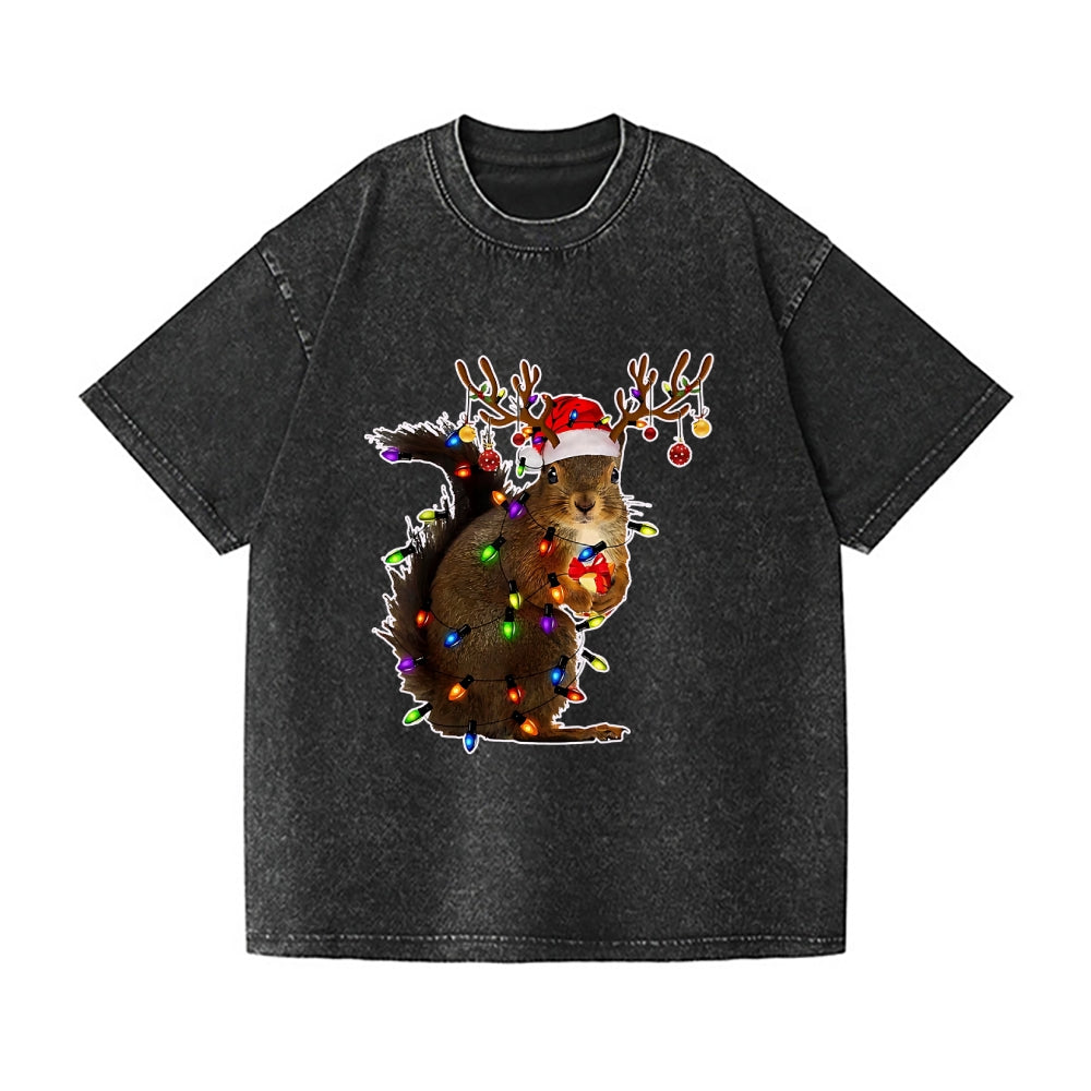 Christmas Squirrel Vintage Wash Japanese Design T-Shirt