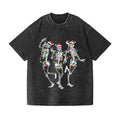 Skeletons Celebrate Christmas Vintage Wash Japanese Design T-Shirt