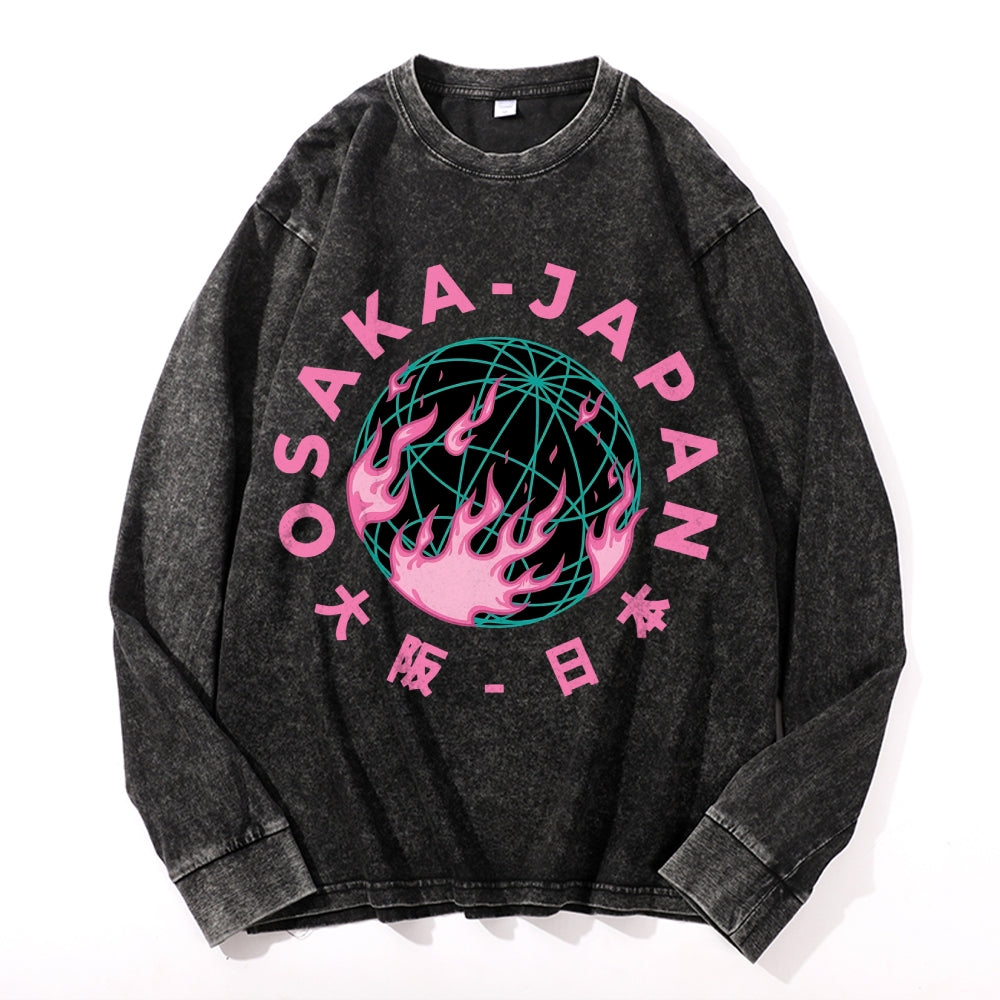 Osaka Vintage Cotton Wash Crewneck Long-Sleeve T-Shirt