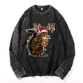 Christmas Squirrel Vintage Cotton Wash Crewneck Long-Sleeve T-Shirt