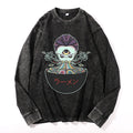 Ramen Noodles Monster Vintage Cotton Wash Crewneck Long-Sleeve T-Shirt