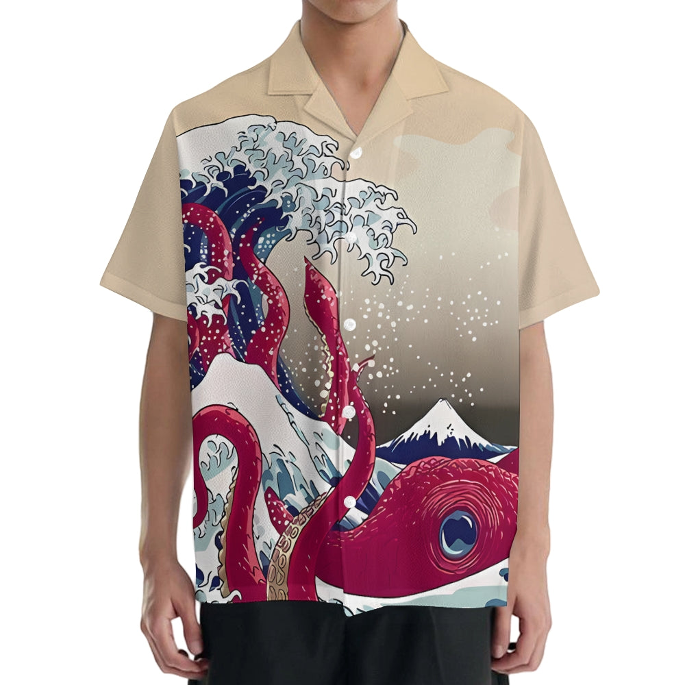 Octopus Great Wave Japanese Style Camp Shirt