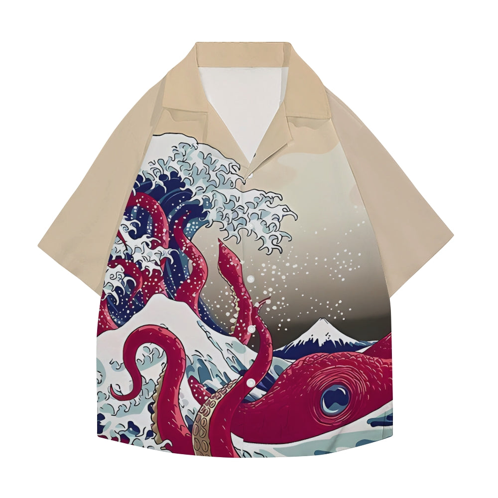 Octopus Great Wave Japanese Style Camp Shirt