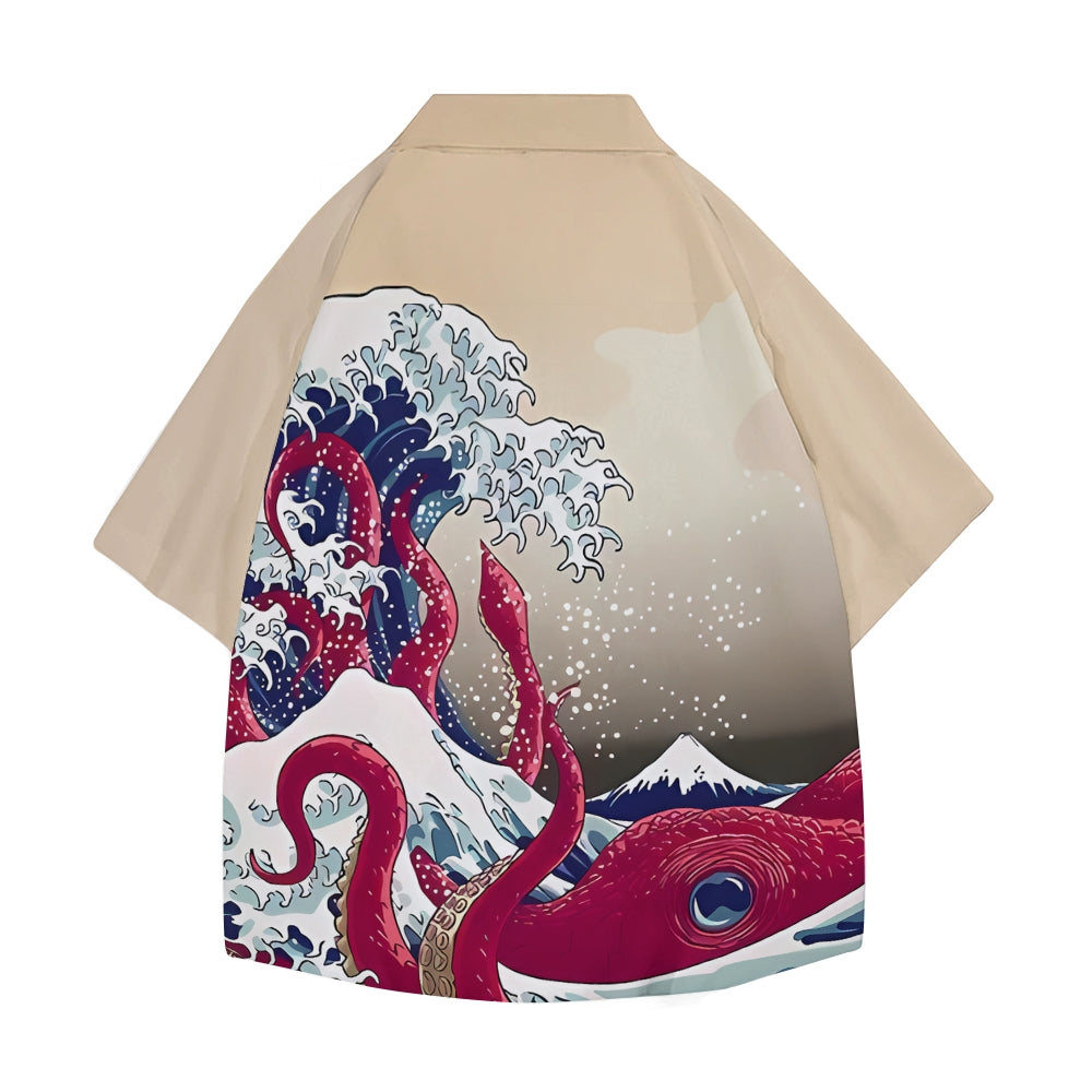 Octopus Great Wave Japanese Style Camp Shirt