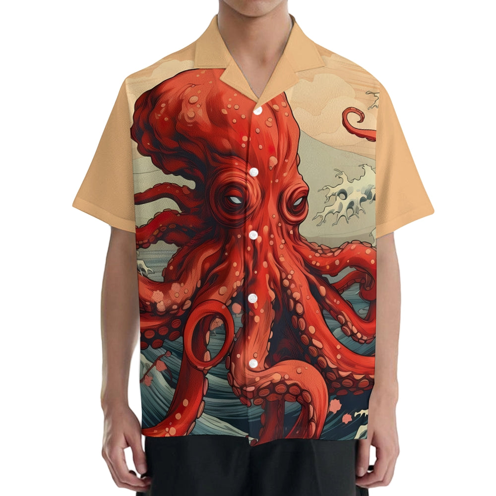 Octopus Great Wave Japanese Style Camp Shirt