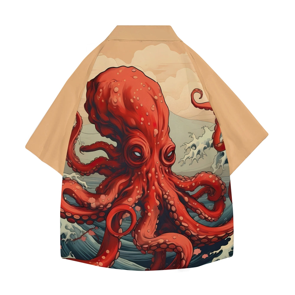 Octopus Great Wave Japanese Style Camp Shirt