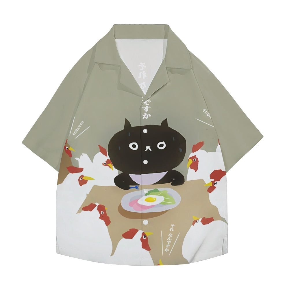 Cat Chicken Japanese Style Camp Shirt