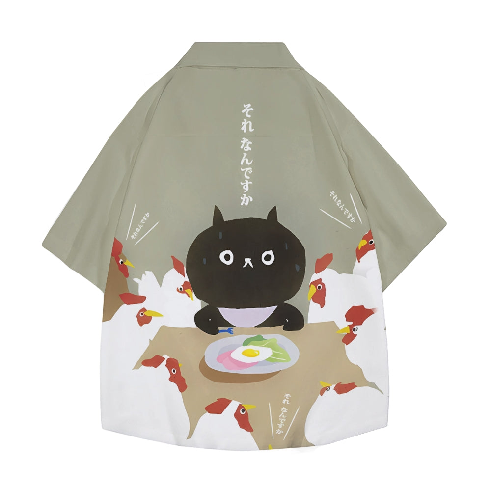 Cat Chicken Japanese Style Camp Shirt