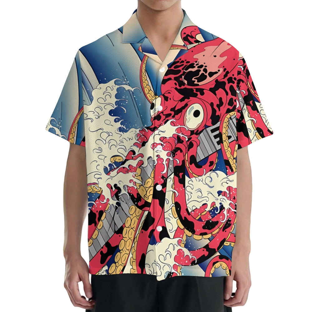 Octopus Great Wave Japanese Style Camp Shirt