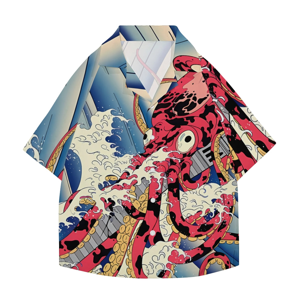 Octopus Great Wave Japanese Style Camp Shirt