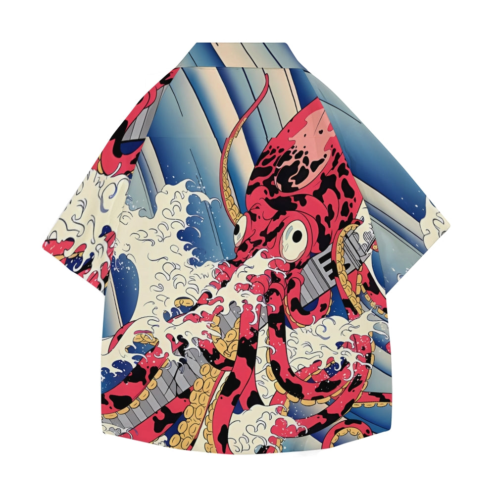 Octopus Great Wave Japanese Style Camp Shirt