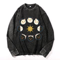 Tiger Eclipse Cat Vintage Cotton Wash Crewneck Long-Sleeve T-Shirt
