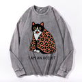 Tiger Ocelot Vintage Cotton Wash Crewneck Long-Sleeve T-Shirt