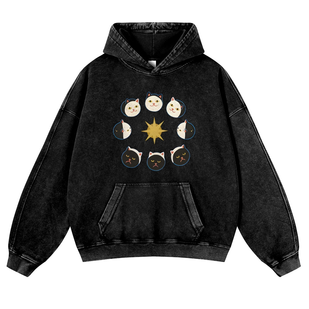 Tiger Eclipse Cat Vintage Washed Thick Cotton Hoodie