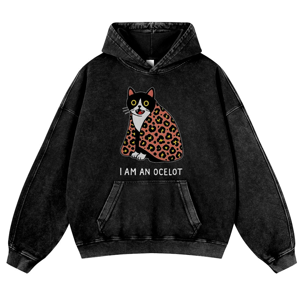 Tiger Ocelot Vintage Washed Thick Cotton Hoodie