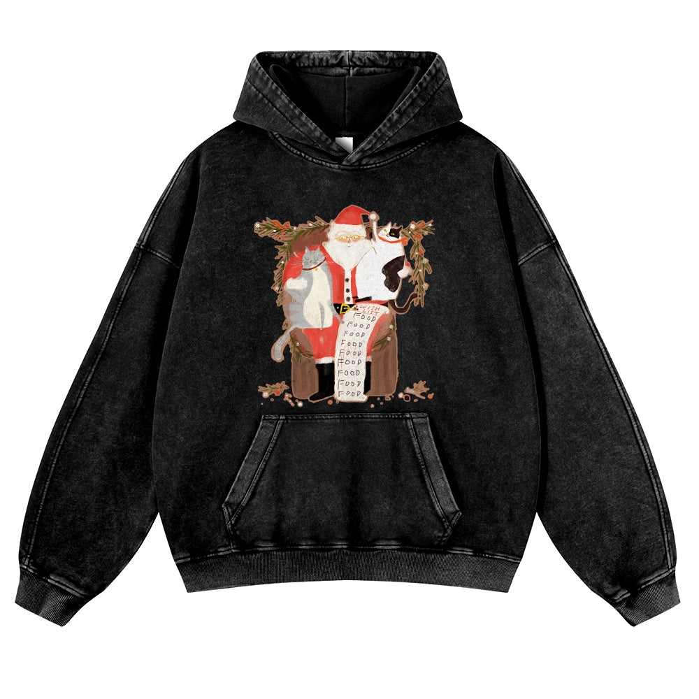 Christmas Cat Vintage Washed Thick Cotton Hoodie