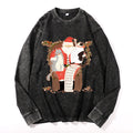 Christmas Cat Vintage Cotton Wash Crewneck Long-Sleeve T-Shirt