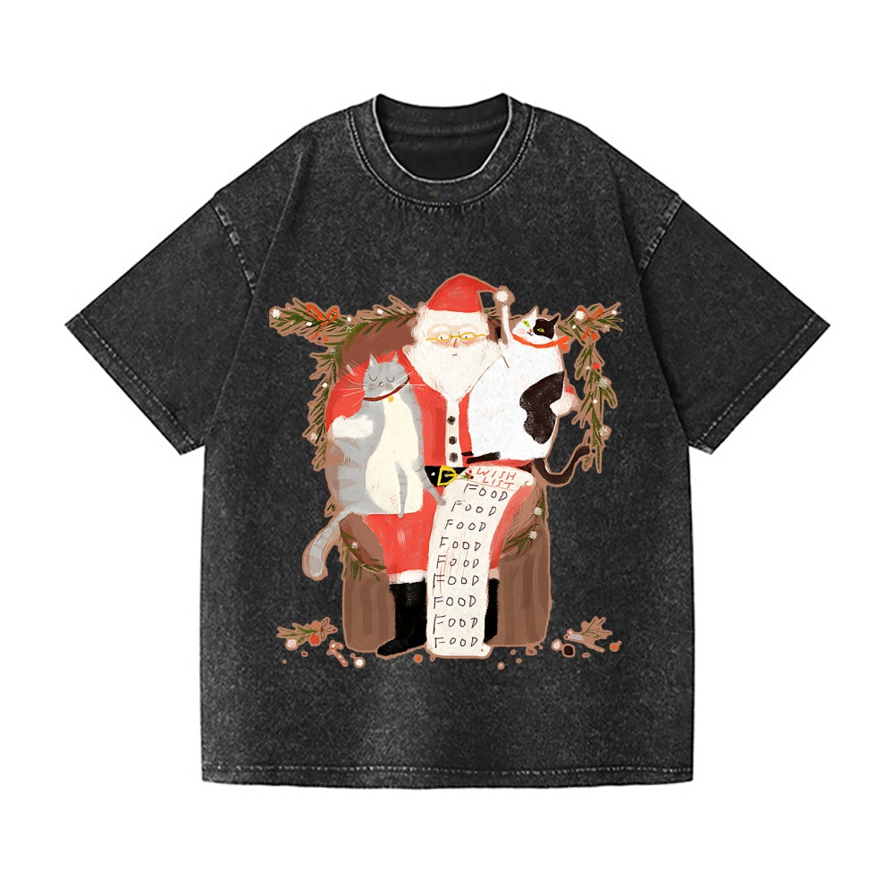 Christmas Cat Vintage Wash Japanese Design T-Shirt
