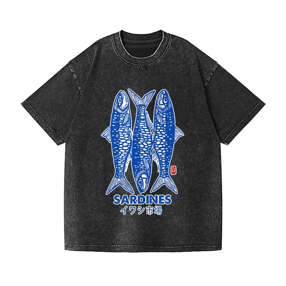Sardines Fish Vintage Wash Japanese Design T-Shirt