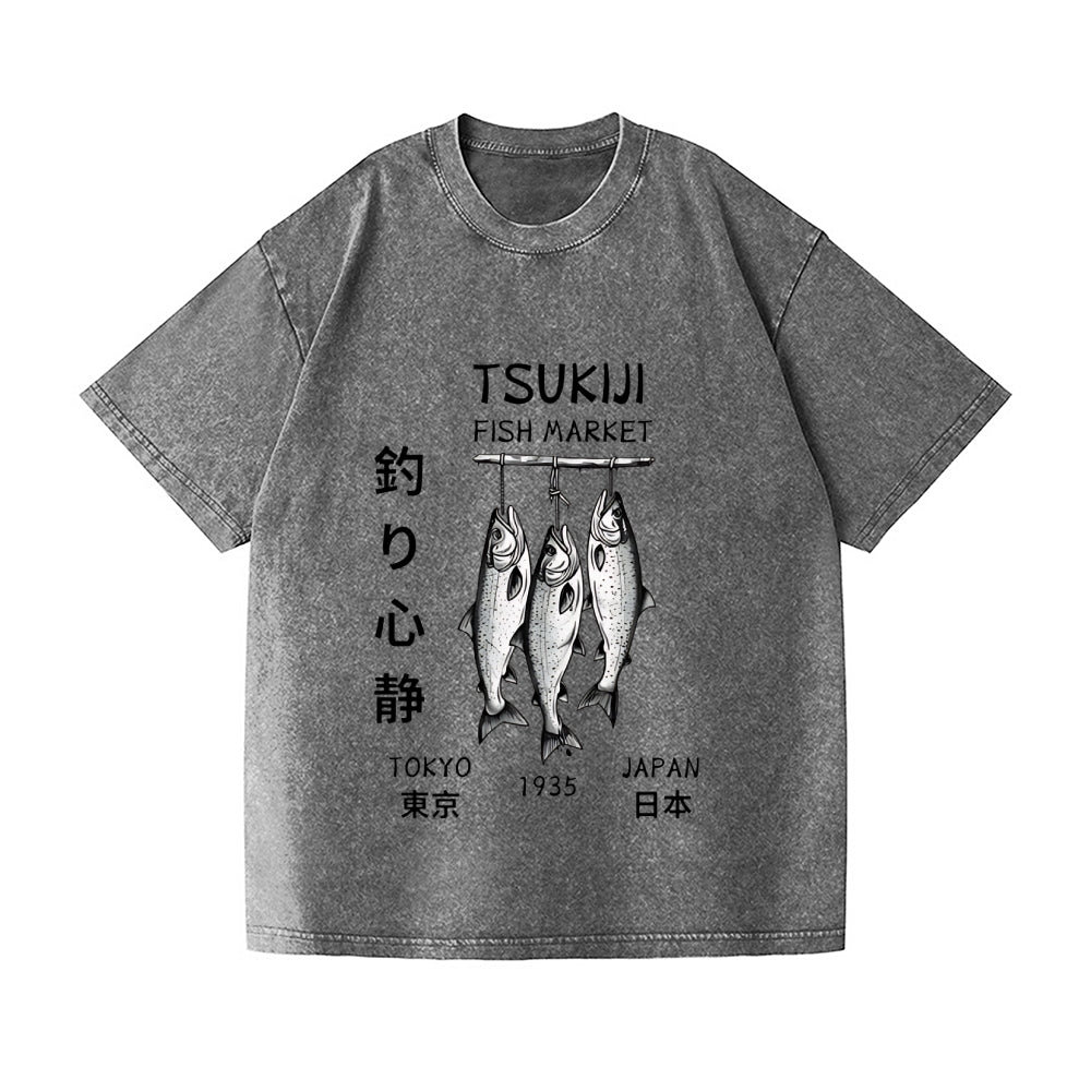 Tsukiji Fish Market Vintage Wash Japanese Design T-Shirt