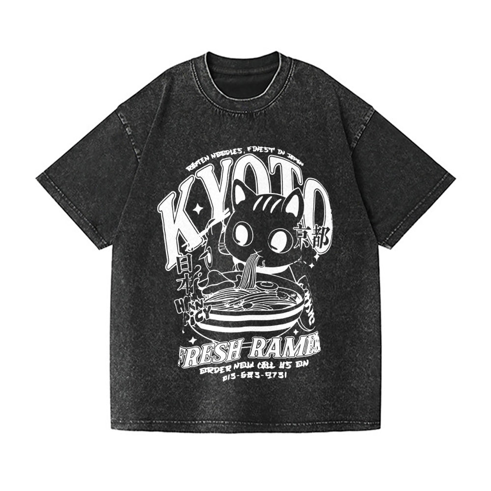 Kyoto Ramen Cat Vintage Wash Japanese Design T-Shirt