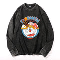Cat Ramen Vintage Cotton Wash Crewneck Long-Sleeve T-Shirt