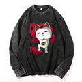 Dandadan Turbo Cat Vintage Cotton Wash Crewneck Long-Sleeve T-Shirt