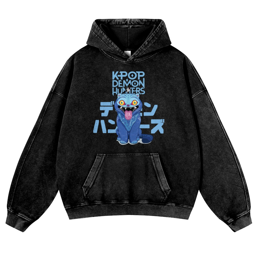 Kpop Demon Tiger Vintage Washed Thick Cotton Hoodie