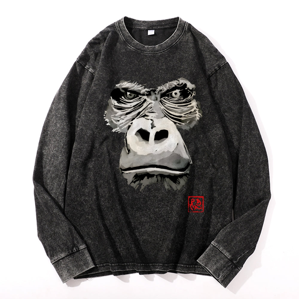 Gorilla Vintage Cotton Wash Crewneck Long-Sleeve T-Shirt