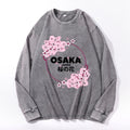 Osaka Sakura Vintage Cotton Wash Crewneck Long-Sleeve T-Shirt