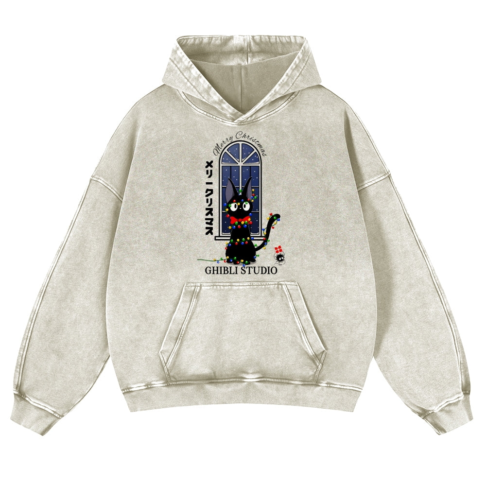 Ghibli Kiki Christmas Vintage Washed Thick Cotton Hoodie